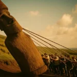 Replica di un Moai in movimento