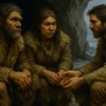 Ricostruzione scientifica di Neanderthal e Homo sapiens insieme