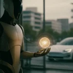 Robot umanoide Optimus con il logo Tesla