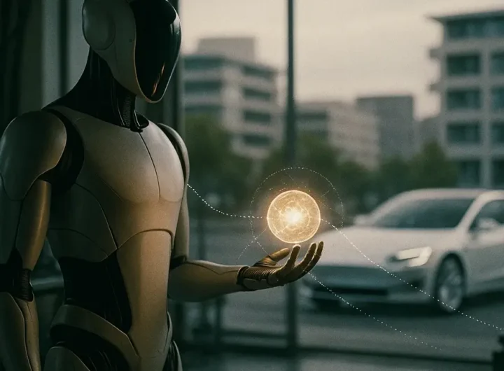 Robot umanoide Optimus con il logo Tesla