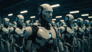 Robot umanoide in un ambiente di fabbrica