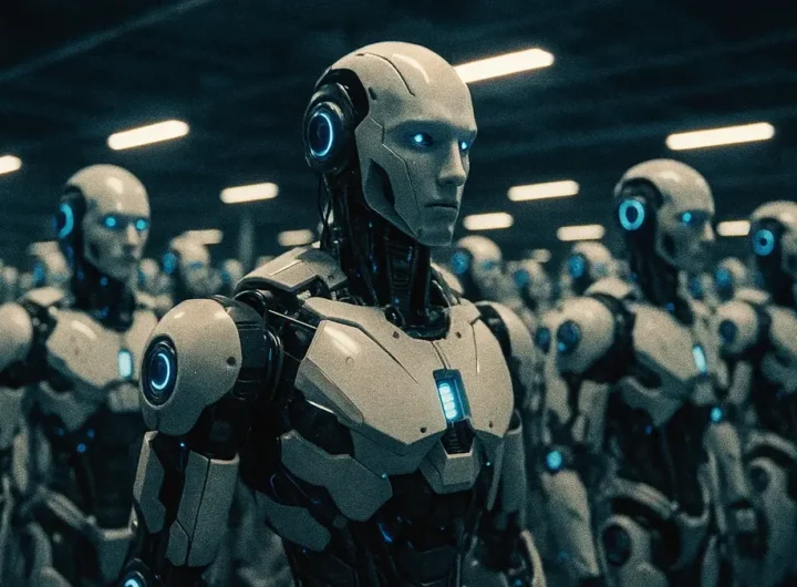 Robot umanoide in un ambiente di fabbrica