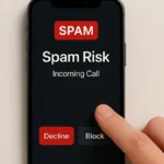 Schermata di un telefono con una chiamata spam in arrivo