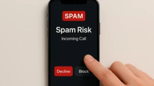 Schermata di un telefono con una chiamata spam in arrivo