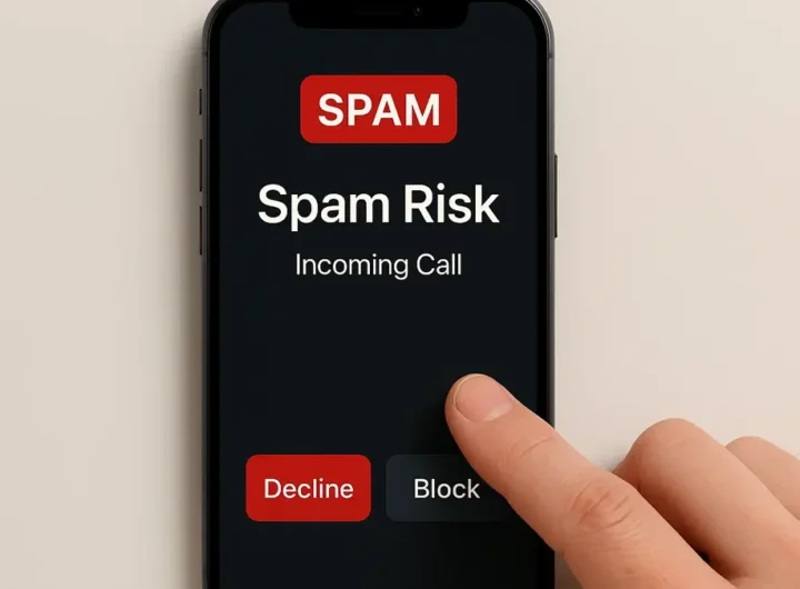 Schermata di un telefono con una chiamata spam in arrivo