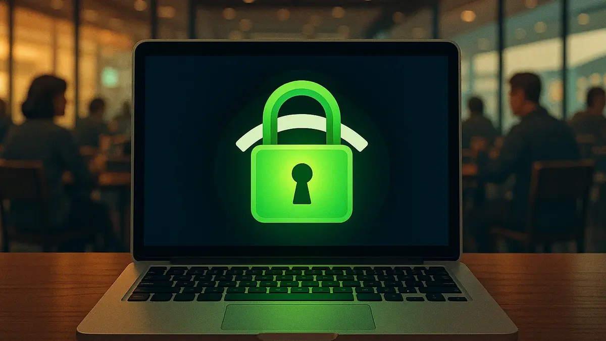 Schermo di un laptop che mostra un lucchetto di sicurezza