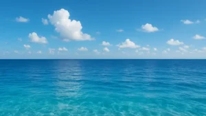 Sezione di cielo azzurro brillante e un mare calmo color turchese