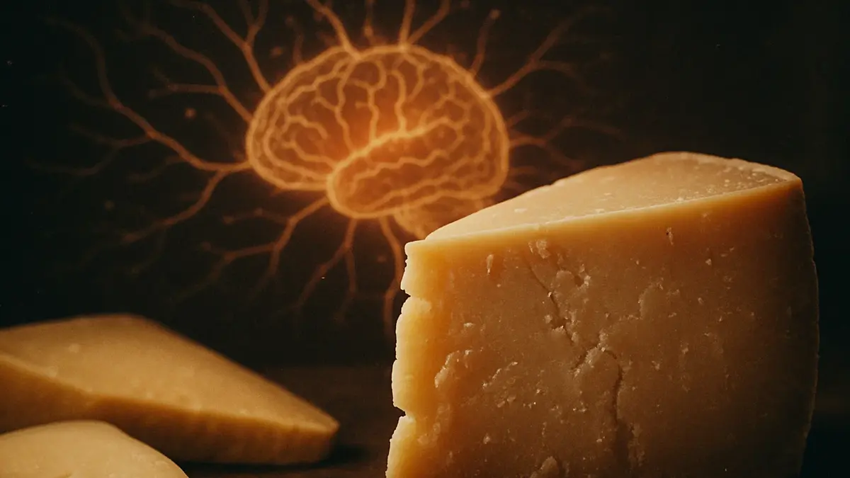 Sezione di formaggio stagionato con sfondo sfocato