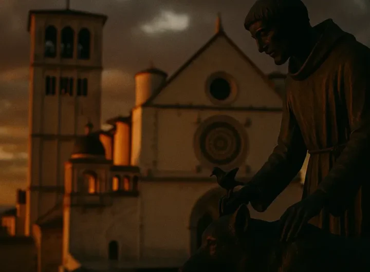 Statua di San Francesco Assisi in primo piano