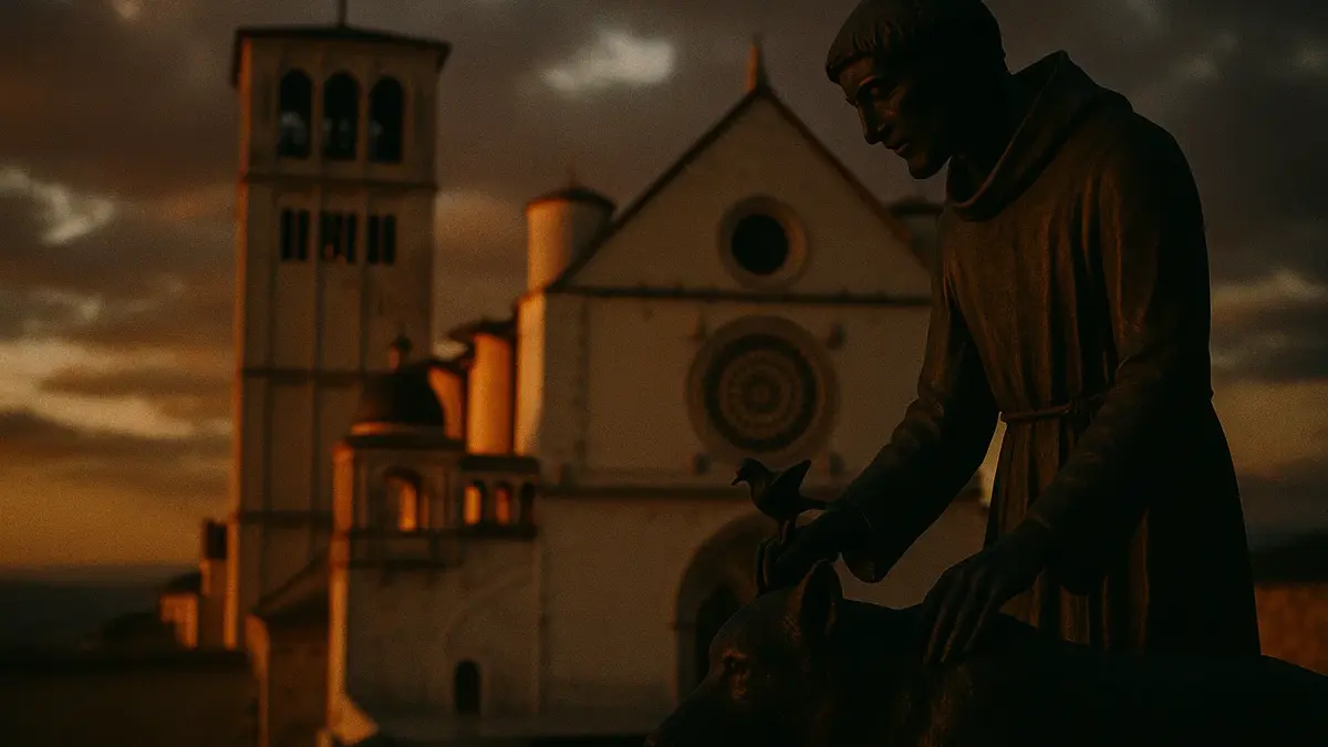 Statua di San Francesco Assisi in primo piano