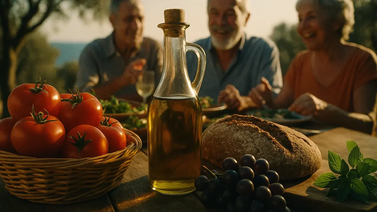 Tavolo imbandito con alimenti della Dieta Mediterranea
