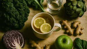 Tazza di tisana detox con limone e zenzero