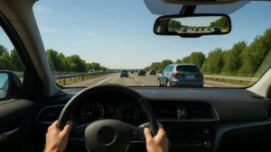 Un conducente concentrato che guarda lontano sulla strada