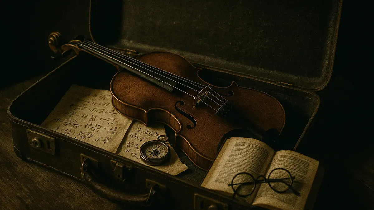 Valigia epoca aperta con manoscritti