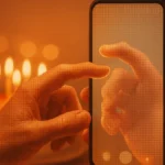 due mani che si toccano virtualmente su uno schermo di smartphone