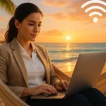 nomade-digitale-lavora-laptop-sulla-spiaggia