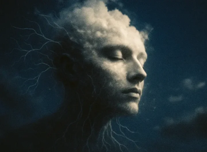 Cervello umano con connessioni che si dissolvono in particelle di luce