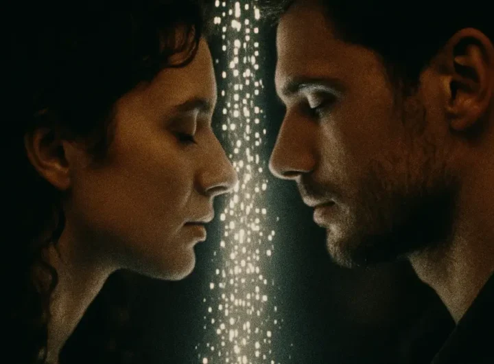 Due persone che si tengono per mano attraverso gli schermi di due smartphone