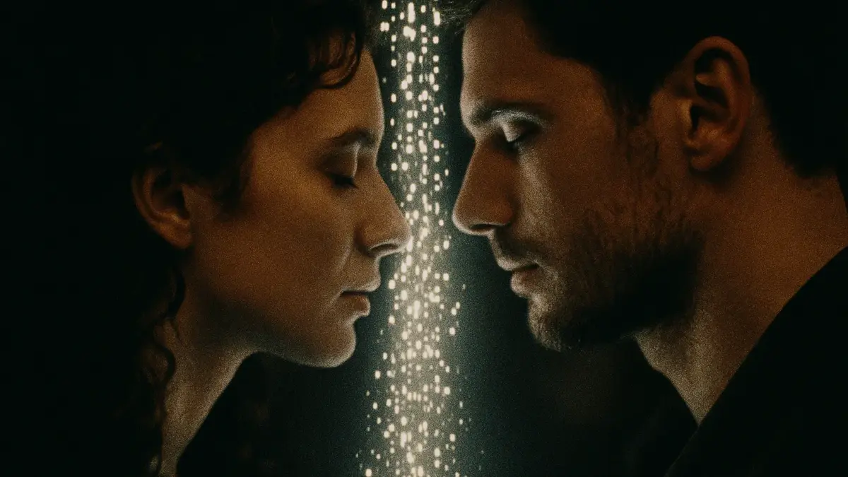 Due persone che si tengono per mano attraverso gli schermi di due smartphone