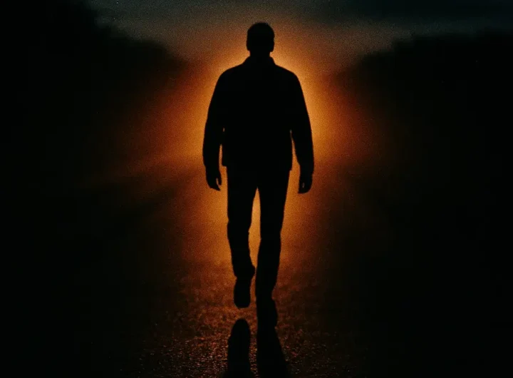 Figura umana che affronta la propria ombra luminosa