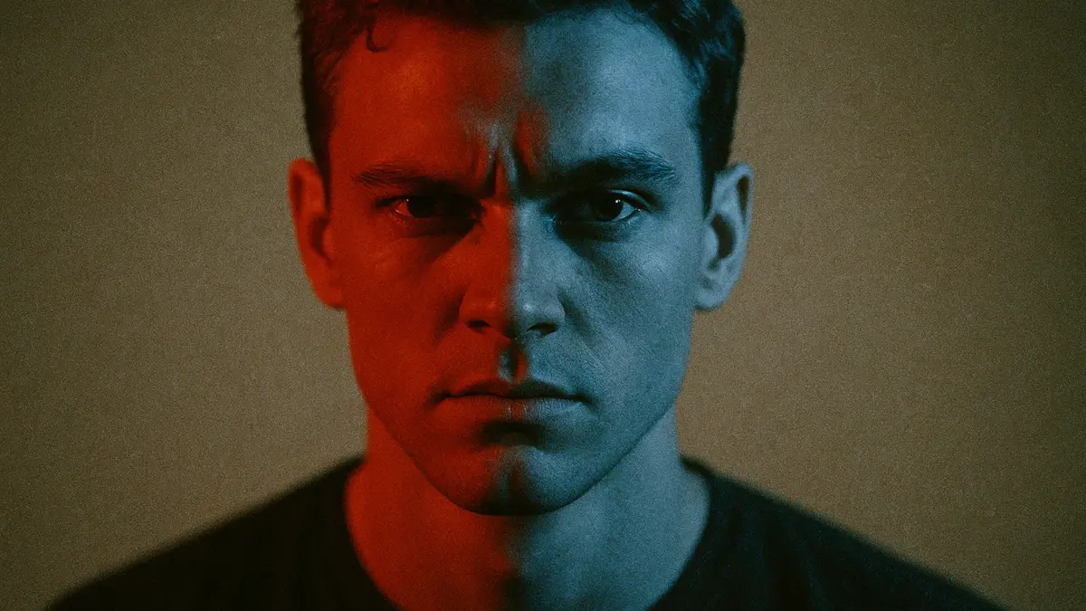 Persona con metà volto calma e metà arrabbiata