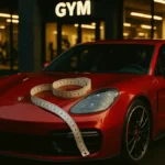 Porsche Panamera usata parcheggiata di fronte a una moderna palestra